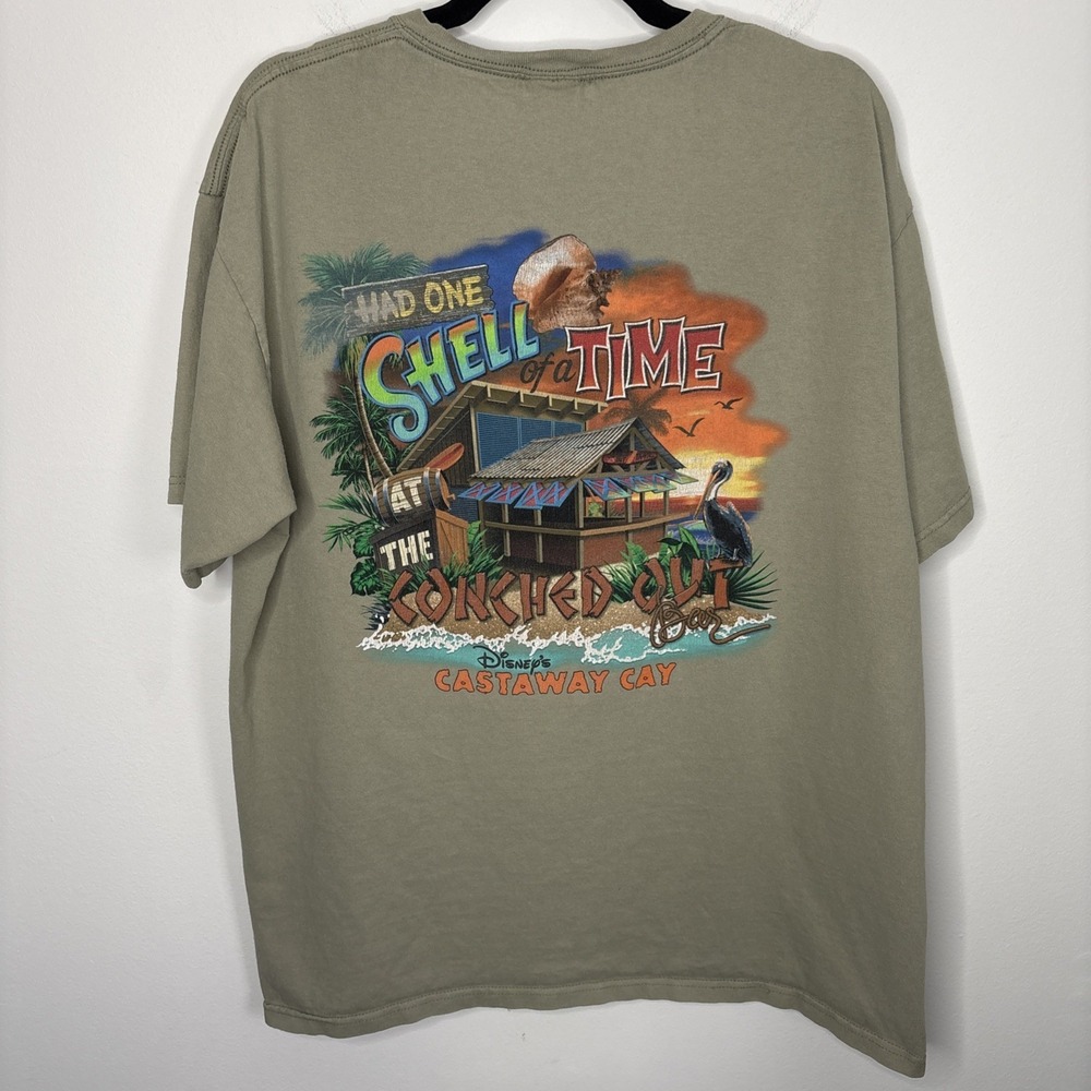 Disney Cruise Line DCL Green CONCHED OUT BAR Castaway Cay T-Shirt VTG XL - Picture 2 of 6